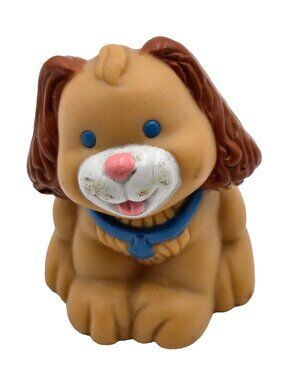Vintage Fisher Price Loving Family Brown Dog Figurine Blue Collar 1993 Read